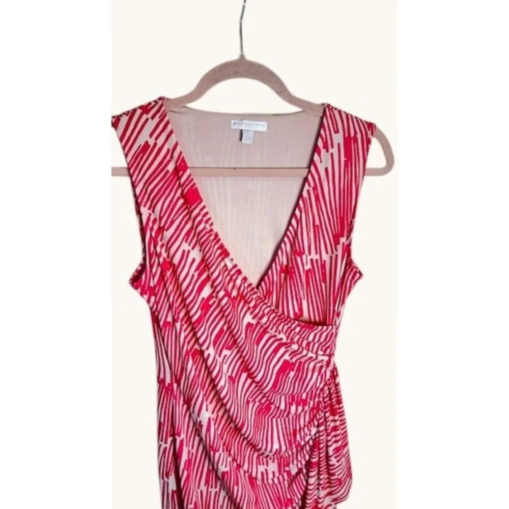New York Company Pink‎ White Abstract Print Ruched V-Neck Sheath Dress Medium